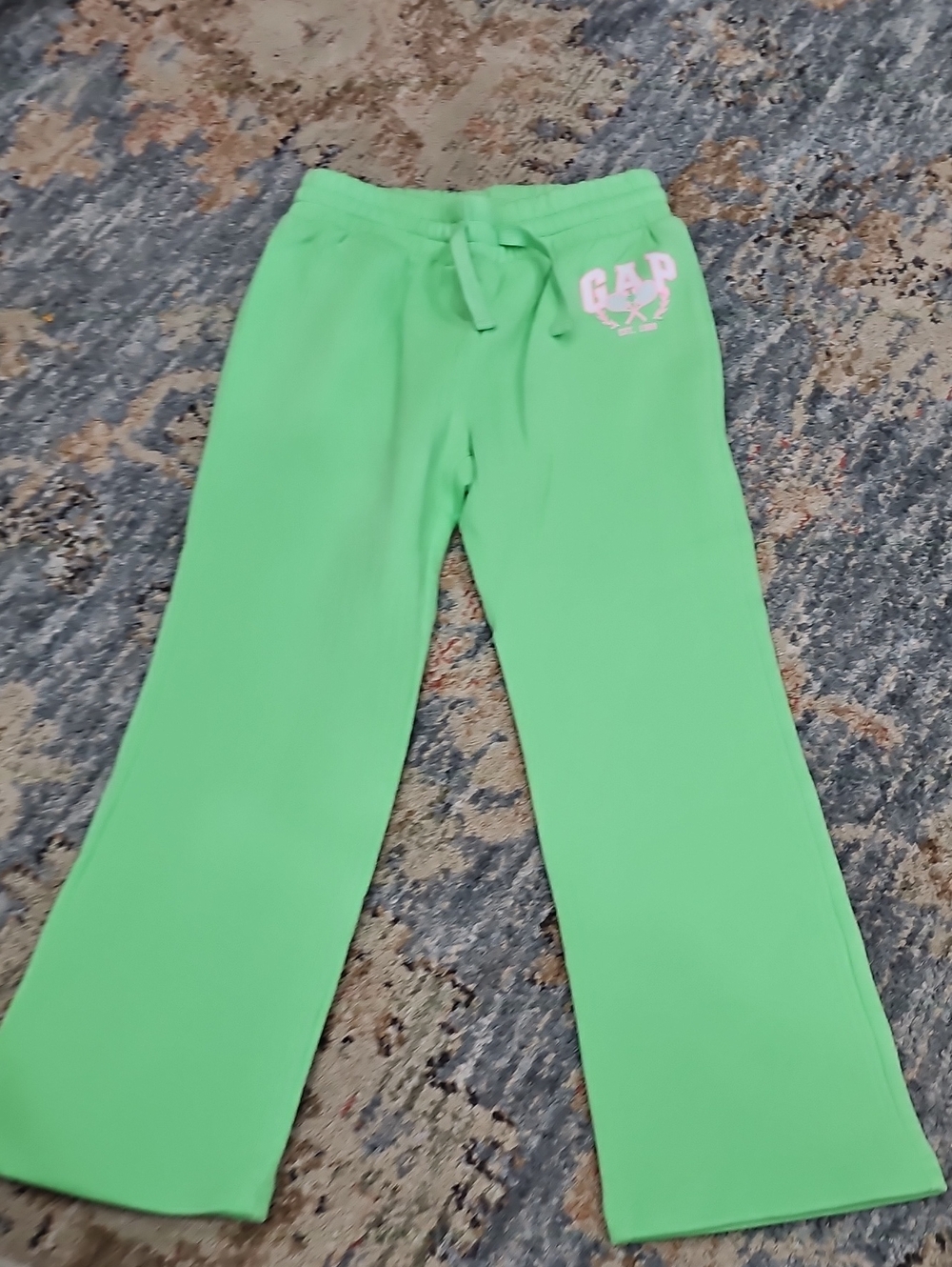 GAP Lime Green Wide-Leg Sweatpants with Pink Logo